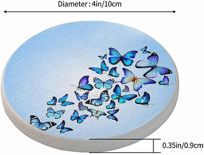 Butterflies Coasters for Drinks Nature Blue Butterflies Coasters for Table Ceramic Absorb Stone Coasters with Coffee Table Cork Base for Home Decor 2 Pcs