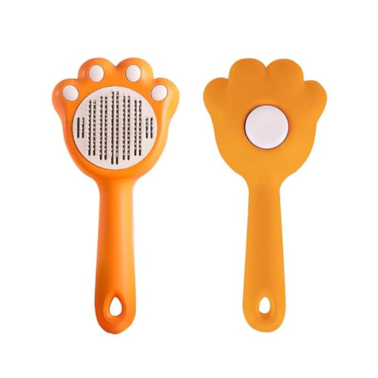 Cat & Dog Brush with Release Button, Shedding Grooming Brush for Indoor Pets, Self Cleaning Hair Comb, Removes Loose Fur & Massages, Orange
