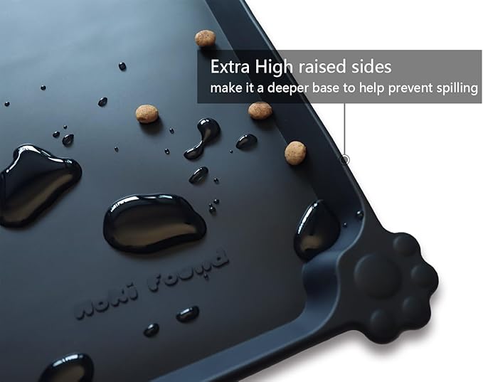 Hoki Found Large Silicone Pet Food Mats Tray - Non Slip Pet Dog Cat Bowl Mats Placemat - Dog Pet Cat Feeding Mat - Pet Water Mats for Floors- Waterproof Dog Cat Food Mats - Black