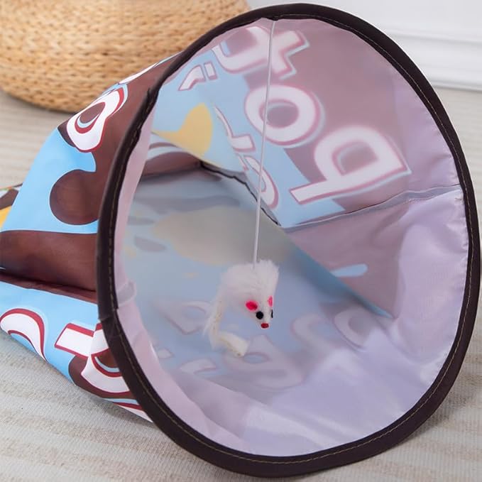 Creative Potato Chip Bag Folding Ring Paper Cat Tunnel Cat Toy Self High Fun Hide and Seek Rolling Dragon Channel Cat Drill Bag with Hanging Toy Pet Supplies (Orang)