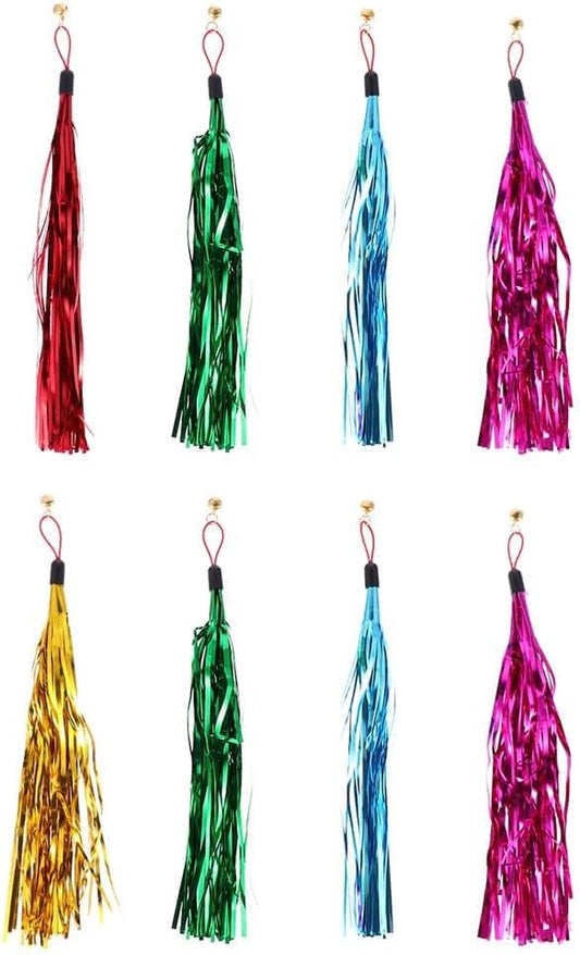LUOZZY 8 Pcs Cat Teaser Wand Replacement with Bell Metallic Foil Tassel Cat Wand Toys Interactive Catcher Teaser for Pet, Random Color