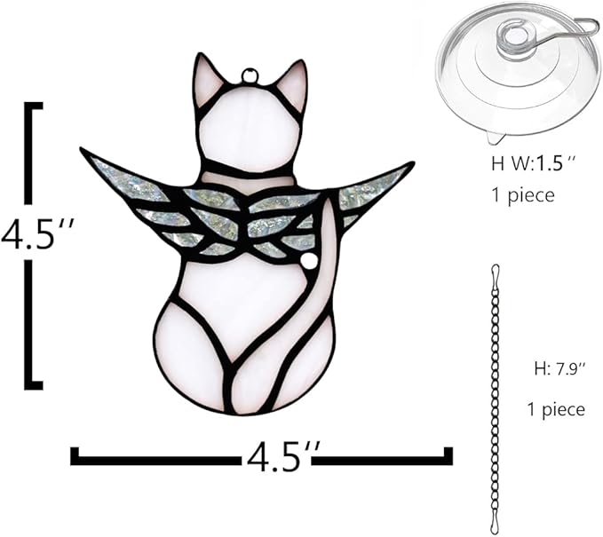 BOXCASA Angel Cat Memorial Gifts Ornaments,Stained Glass Window Hanging Decorations,Angel Wings White Cat Suncatcher Decor,Cat Lovers Gifts Ornaments,Pet Memorial Sympathy Gifts Decoration