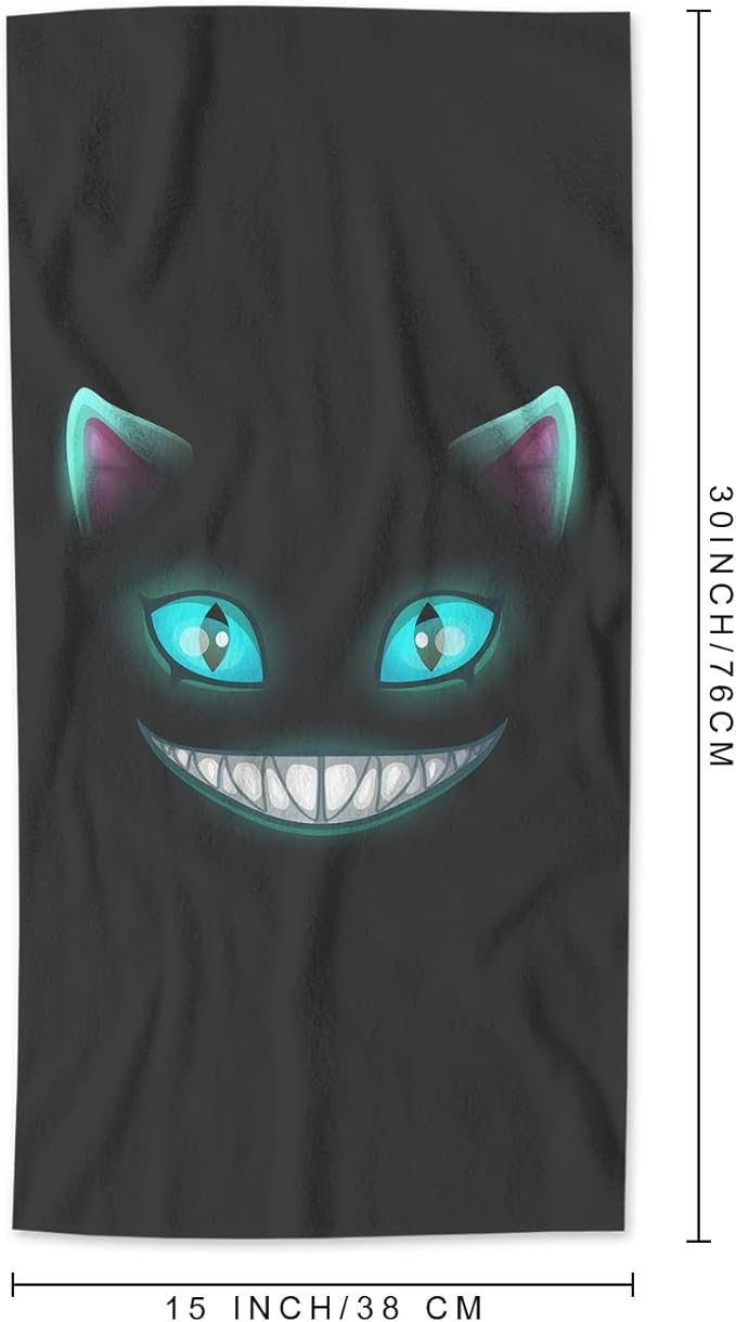 AOYEGO Black Cat with Green Eyes Hand Towels Scary Smile Kitten Face On Dark Night Highly Absorbent Soft Towels Bathroom Beach Kitchen Spa Gym Face Towel 15x30 Inch