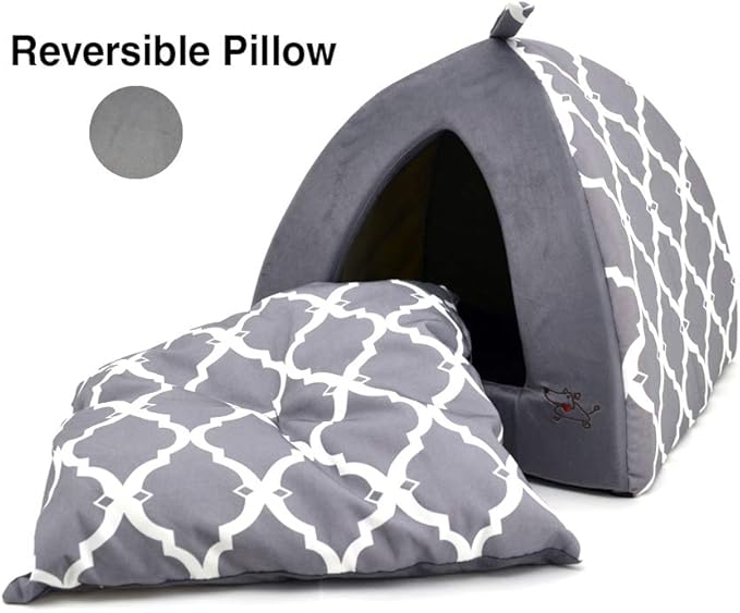 Pet Tent-Soft Bed for Dog and Cat by Best Pet Supplies - Gray Lattice, 16" x 16" x H:14"
