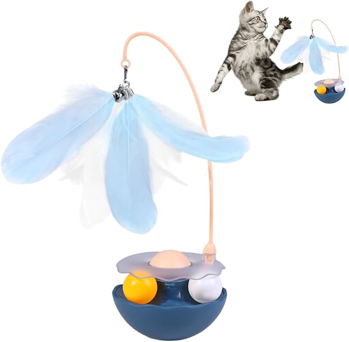 Interactive Cat Feather Toys, Catnip, Track Balls, Cat Teaser for Indoor Cats and Kittens Exercise (Indigo)