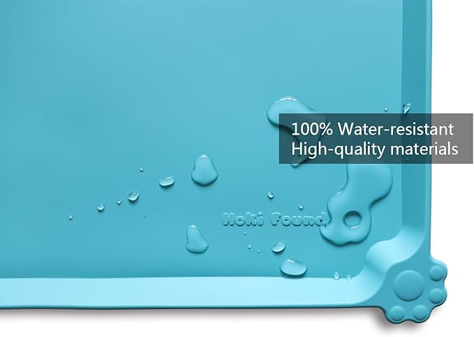 Hoki Found X-Large Silicone Pet Food Mats Tray - Non Slip Pet Dog Cat Bowl Mats Placemat - Dog Pet Cat Feeding Mat - Waterproof Dog Cat Food Mats -Pet Water Mats for Carpet - Glacier