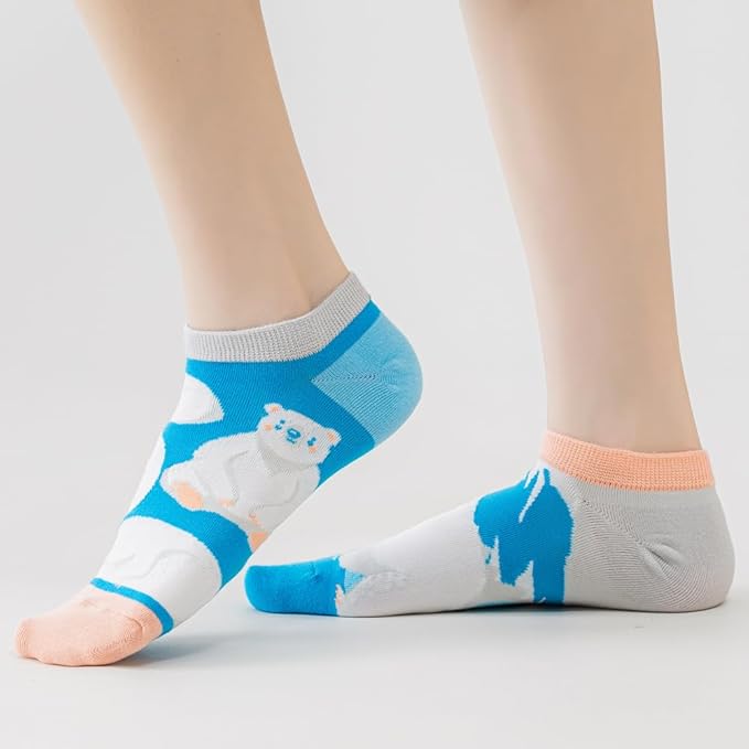 2 Pairs Funny Cartoon Animal Print Cotton Ankle Socks for Women Teens