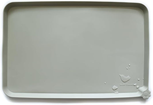 Hoki Found X-Large Silicone Pet Food Mats Tray - Non Slip Pet Dog Cat Bowl Mats Placemat - Dog Pet Cat Feeding Mat - Waterproof Dog Cat Food Mats -Pet Water Mats for Carpet - Cream Green