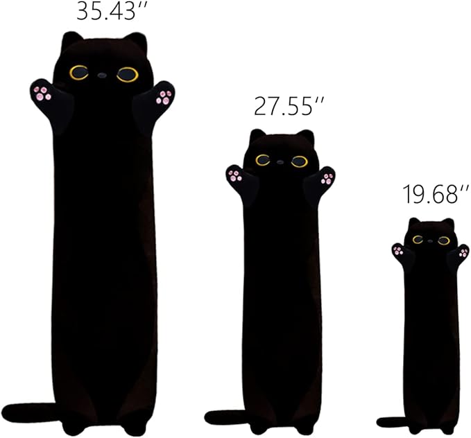 Long Black Cat Plush Body Pillow, 19.68'' Kawaii Kitten Sleeping Pillow, Soft Stuffed Animal Sofa Toy Gift for Kids Girlfriend