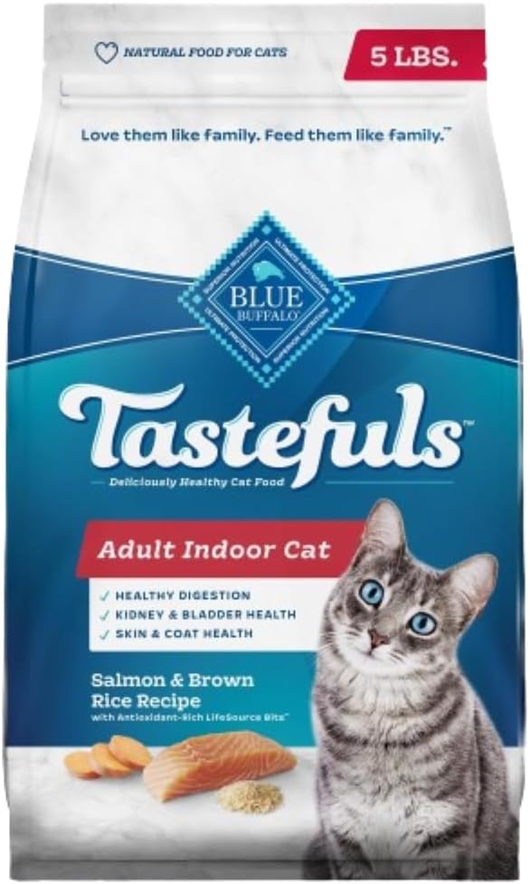 Blue Buffalo Tastefuls Natural Dry Food for Adult Indoor Cats, Salmon & Brown Rice Recipe, 5-lb. Bag