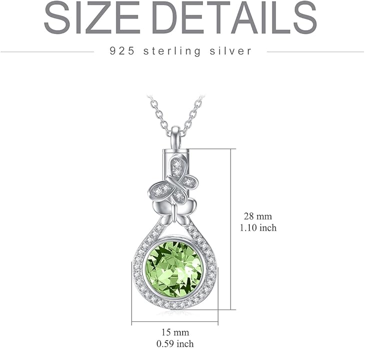 AOBOCO Butterfly Urn Necklace for Ashes 925 Sterling Silver Butterfly Cremation Jewelry Memorial Keepsake Pendant with 12 Months Birthstone Crystal from Austria