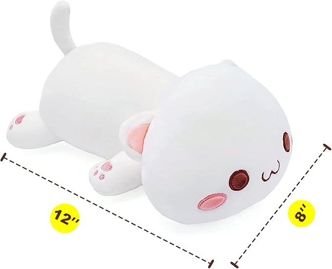 Onsoyours Cute Kitten Plush Toy Stuffed Animal Pet Kitty Soft Anime Cat Plush Pillow for Kids (White Cat, 12")