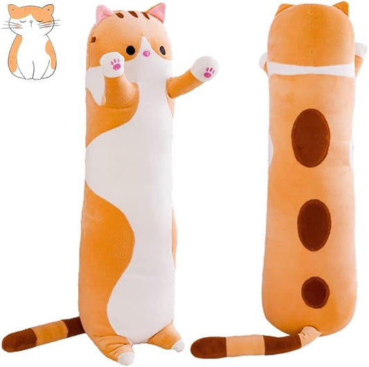 Long Cat Plush Pillow Soft Cat Body Pillow, Long Cat Stuffed Animal Cotton Kitten Sleeping Throw Pillow Gift for Kids Girlfriend(50CM,Yellow)