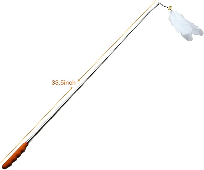 Cat Feather Toys,2PCS Telescopic Stick 33Inch and 6PCS Replacement Teaser, Stainless Steel Spring Connection Feather,Bell Sound Louder,Not Easy to Break,Easier to Replace Feathers