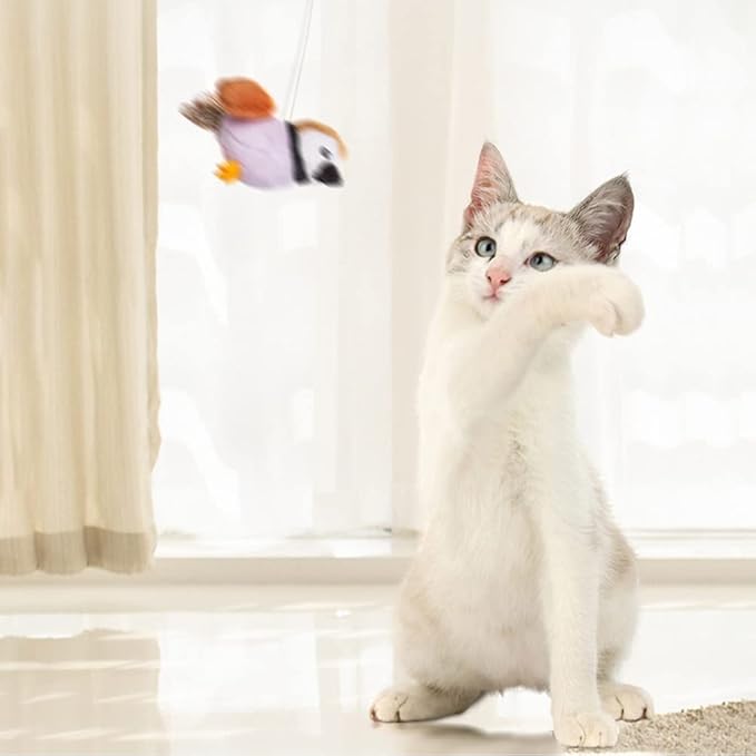 Cat Toys Bird Simulation Cat Toys Cute and Vivid Cat Toy for Cats Play and Exercise Pet Indoor Dancing Playing Toy (White)