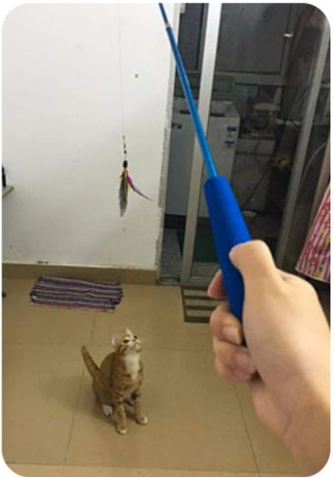 Retractable Cat Wand, Interactive Catcher Teaser Cat Toy 3-Section Teaser Cat Wand Fishing Pole Toy Exerciser for Cat and Kitten (Not Include Replacement)