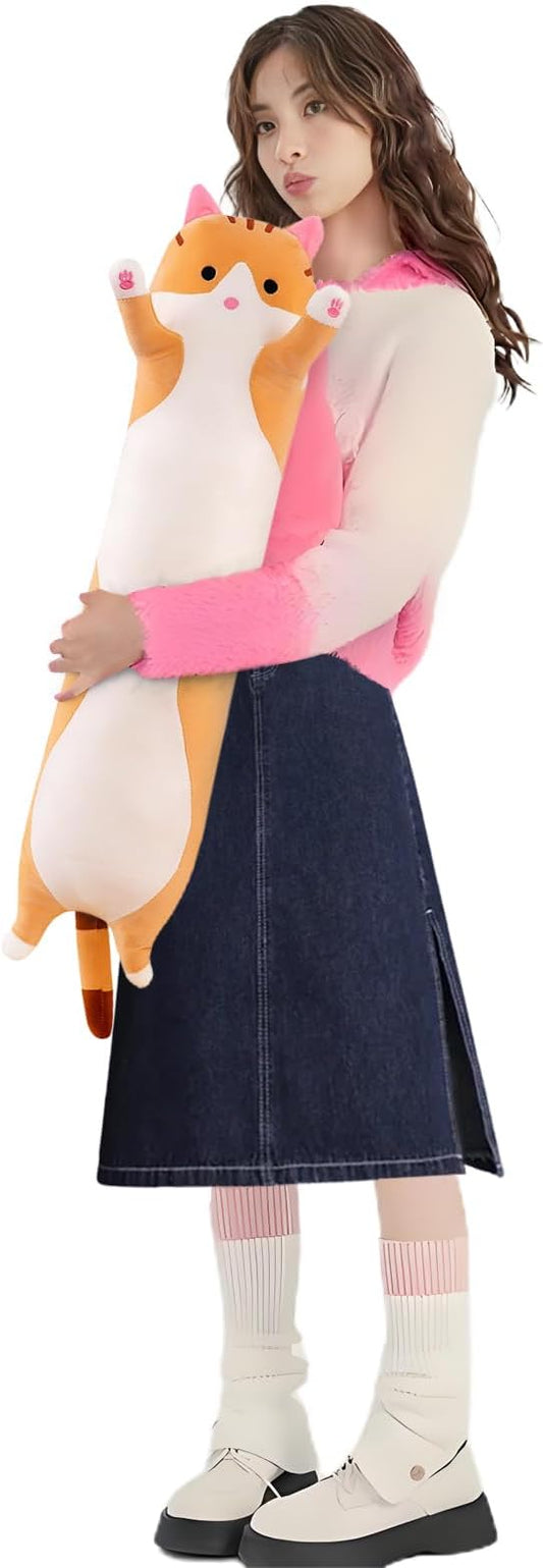 shangman Lovely Plush Cat Doll Cute Cartoon Soft Stuffed Kitten Pillow Long Throw Sleeping Toy Gift for Kids Girlfriend Multiple Size (Brown,70cm/27.5in)