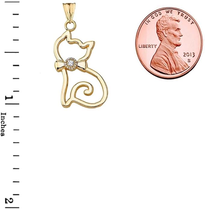 Animal Kingdom Unique 14k Yellow Gold Diamond Openwork Cat Charm Pendant