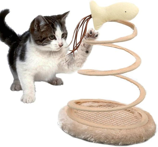 Andiker Interactive Cat Toy, Cat Plush Toy with Spiral Spring Plate and Funny Ball or Mouse Interactive Stainless Steel Spring Rotating Cat Creative Toy to Kill time and Keep Fit (Fish)