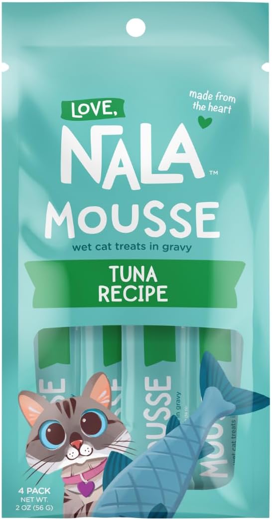 Love, NALA Lickable Cat Treats Squeeze Up, Sachet Tuna Mousse, Puree Wet Cat Treats - Grain Free Cat Treats Lickable, Natural Cat Squeeze Up Treats- Cat Puree Meal Topper - 4 Pack 2oz.