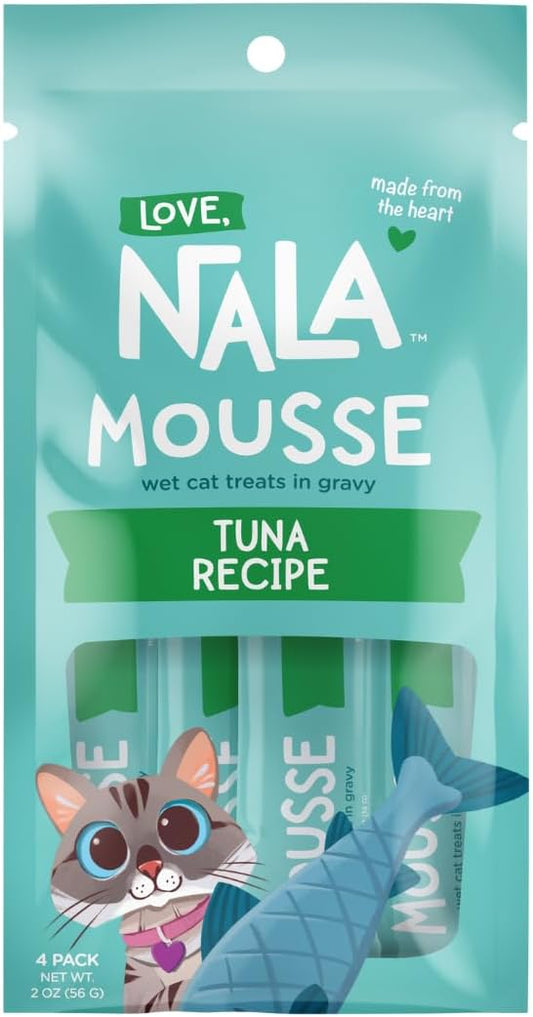 Love, NALA Lickable Cat Treats Squeeze Up, Sachet Tuna Mousse, Puree Wet Cat Treats - Grain Free Cat Treats Lickable, Natural Cat Squeeze Up Treats- Cat Puree Meal Topper - 4 Pack 2oz.