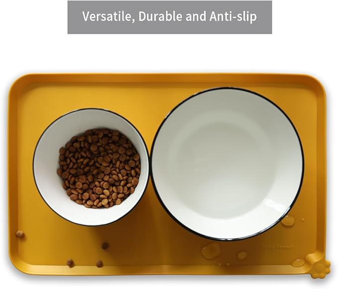 Hoki Found Silicone Pet Food Mats Tray - Non Slip Pet Dog Cat Bowl Mats Placemat - Dog Pet Cat Feeding Mat - Waterproof Dog Cat Food Mats -Pet Water Mats for Carpet -Honey