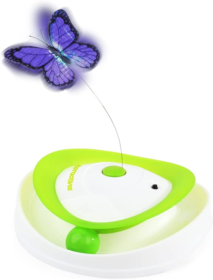 ALL FOR PAWS 2 in 1 Interactive Cat Butterfly Flutter Toy with Rolling Balls Automatic Kitten Spinner Toys for Indoor Cats