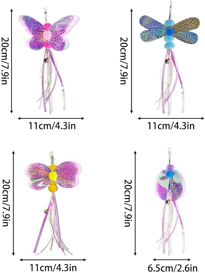 MiOYOOW 4PCS Cat Feather Toy Refills, Hanging Cat Fishing Pole Attachments Interactive Cat Teaser Toy Replacements for Cat Kitten Play Exercise