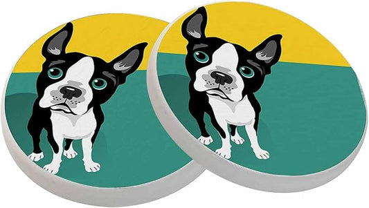 Boston Terrier Dog Coasters for Drinks Absorbent Ceramic Drink Coaster for Coffee Wooden Table Home Decor Set of 2