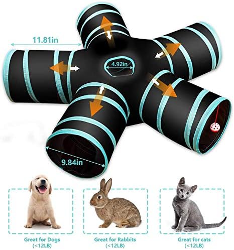 Cat Tunnel Toy 5 Way, Collapsible Cat Playhouse Pet Play Tunnel Tube with Storage Bag for Cats, Puppy, Rabbits, Ferret, Guinea Pig, Indoor and Outdoor Use