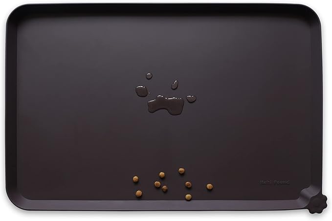 Hoki Found Silicone Pet Food Mats Tray - High-Lips Pet Dog Cat Bowl Mats - Dog Pet Cat Feeding Mat - Waterproof Dog Cat Food Mats -Pet Water Mats for Floors - Dark Oak