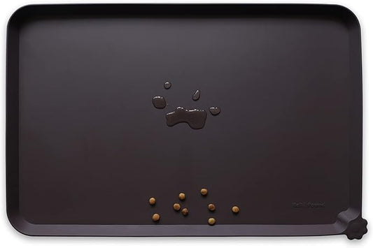 Hoki Found L Silicone Pet Food Mats Tray - Non Slip Pet Dog Cat Bowl Mats Placemat - Dog Pet Cat Feeding Mat - Waterproof Dog Cat Food Mats -Pet Water Mats for Carpet -Dark Oak