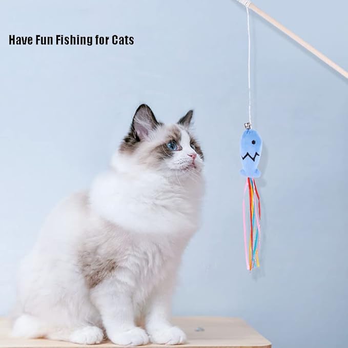 IUHKBH Cat Wands, 3 PCS Wood Cat Teaser Wands Interactive Cat Toys with Catnip Fish for Cat and Kitten