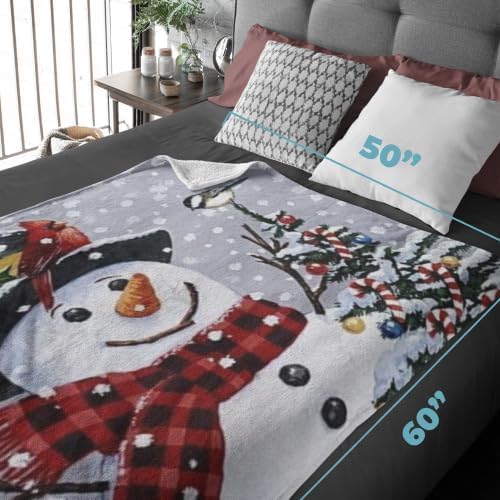 Dawhud Direct Christmas Fleece Blanket for Bed, 50" x 60" Festive Fleece Throw Blanket for Kids and Adults - Super Soft Plush Snowman Blanket Throw