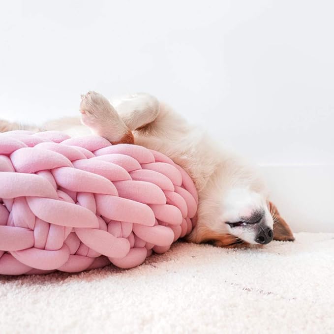 Lucky Monet Cat Basket Bed Cotton Knitted Round Pet Beds for Cats Cute Boho Cat Pet Bed Warm Woven Cat Nest for Puppy Kitten Cats Dogs (11.8", Pink)