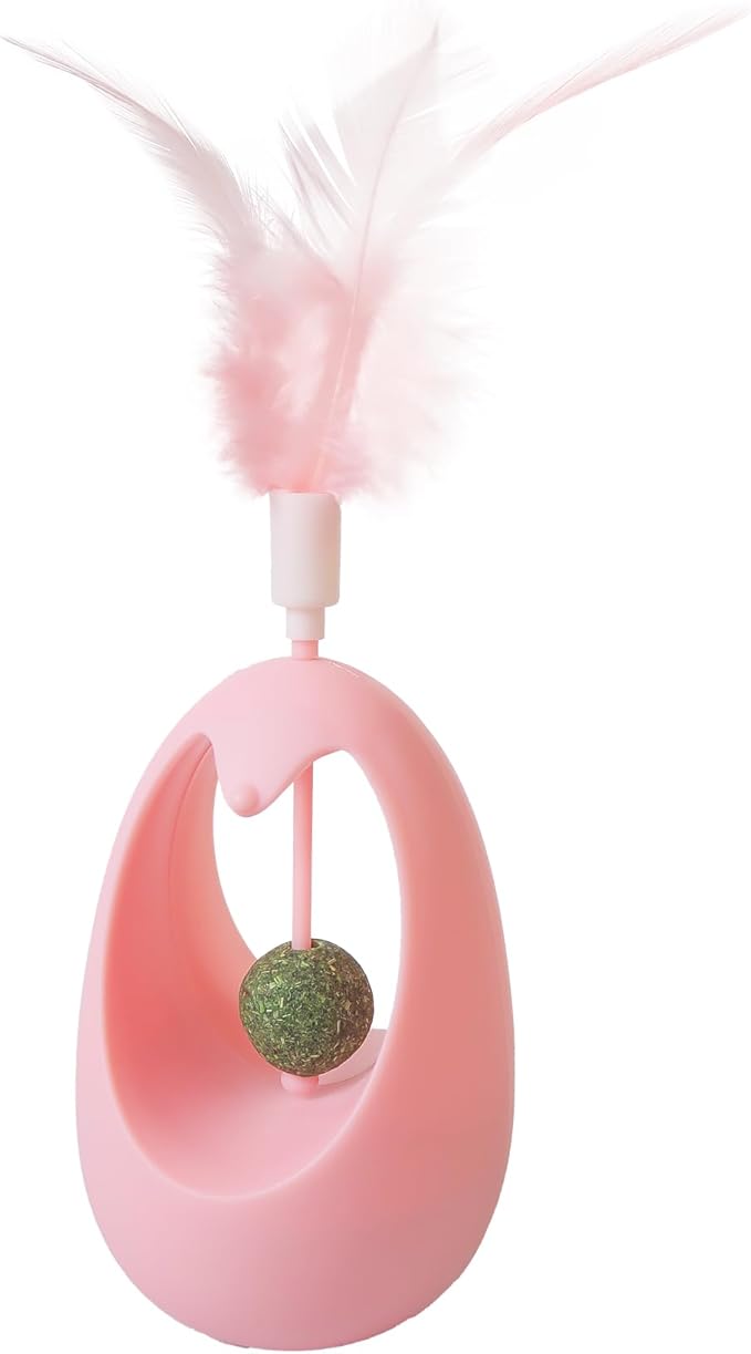 Catnip Toys for Cats with Feathers Tumbler Cat Toy with Edible Catnip Balls, Interactive Funny Toy Kitten Indoor Exercise/Plaything for All Breeds - Pink