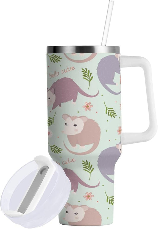 Boccsty Possums Cute Animal Insulated Tumblers Reusable Stainless Steel Tumbler 30 oz Cup Coffee Travel Mug Water Bottle with Handle & Flip Straw for Home Office Car