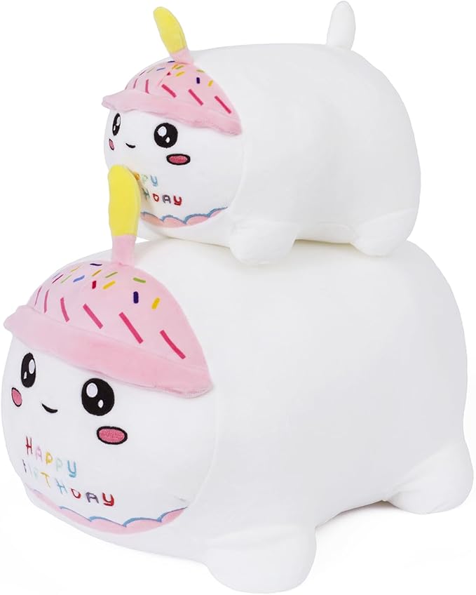 Birthday Cat Plush Pillow Stuffed Animal Toy, White Birthday Cat Plush Stuffed Animals, Soft Cat Plush Pillow for Kids(White Cat, 25cm/9.8inch)