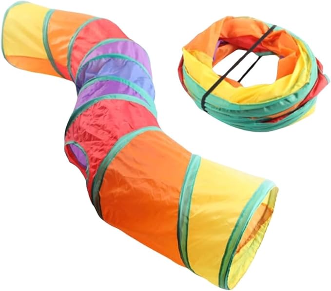 Foldable Cat Tunnel, S Shaped 2-Way Cat Tunnels for Indoor Cats, Collapsible Cat Play Tunnel, Interactive Toy Maze Cat House with 2 Play Balls for Cats, Puppy, Kitty, Kitten, Rabbit