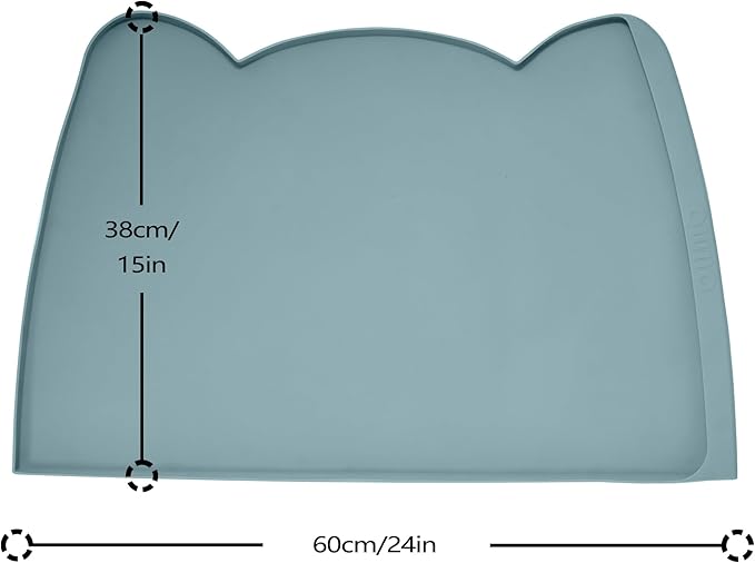 OHMO Dog Food Mat(Light Blue, 24 * 15'') w/Residue Collection Pocket Silicone Pet Feeding Mat for Floor High Edges Anti Spills Waterproof Cat Water Bowl Tray, Easy Clean Placemat