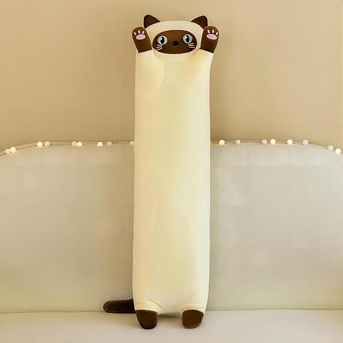 Long Cat Plush Pillow Soft Body Pillow, Stuffed Animal Cotton Kitten Sleeping Throw Gift for Kids Girlfriend(110CM,Beige), 110cm/43.3inch
