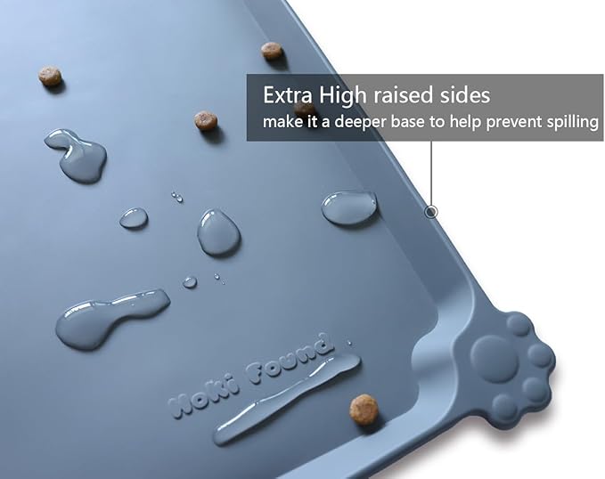 Hoki Found X-Large Silicone Pet Food Mats Tray - Non Slip Pet Dog Cat Bowl Mats Placemat - Dog Pet Cat Feeding Mat - Waterproof Dog Cat Food Mats -Pet Water Mats for Carpet -Gray-1