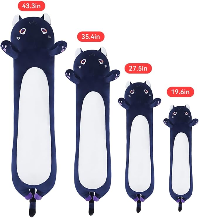 Cat Plush Body Pillow, Cute Cat Long Stuffed Animals Soft Cat Plushies, Purple Kitten Plush Toys for Kids Girlfriend(110cm/43.3inch)