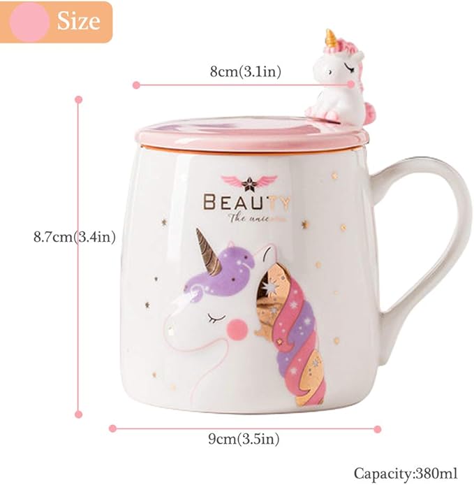 BigNoseDeer Unicorn Mug Cute Ceramic Coffee Mug with Lovely Unicorn Spoon, Morning Cup Novelty Coffee Tea Milk Christmas Mug Gift for Girls Magic Unicorn Lovers 380ML (Pink Unicorn)