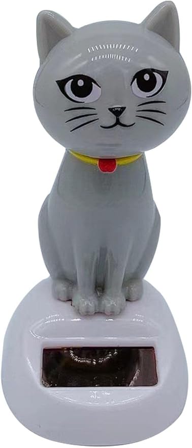 BWESOO Gray Cute Solar Powered Dancing Cat Figure - Swinging Solar, Cat Figurine Statue Swinging Car Dashboard Decoration Ornaments Dancing Car Dashboard Office Home Desk Decor