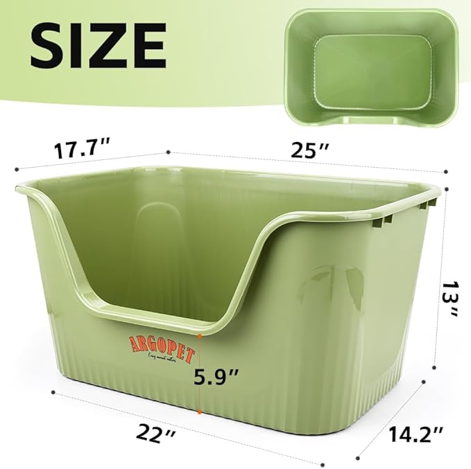 ARGOPET High Sides Cat Litter Box 25" L x 16" W x 13" H Extra Large Litter Box Jumbo for Multi Cat Households，Pet Safe Non-Stick Coating for Easier Cleaning & Superior Hygiene.(Green
