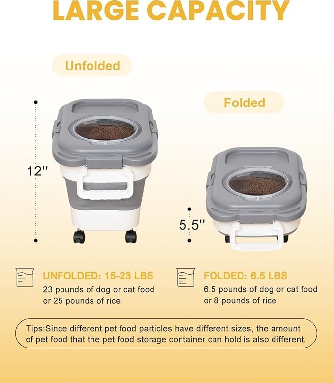 20-23LBS Collapsible Dog Food Storage Container, Pet Dog Pantry Large Containers Bin with Wheels,bowl & 1pcs Food Storage Containers, Kitchen Cereal Flour Rice Leakproof Dry Holder