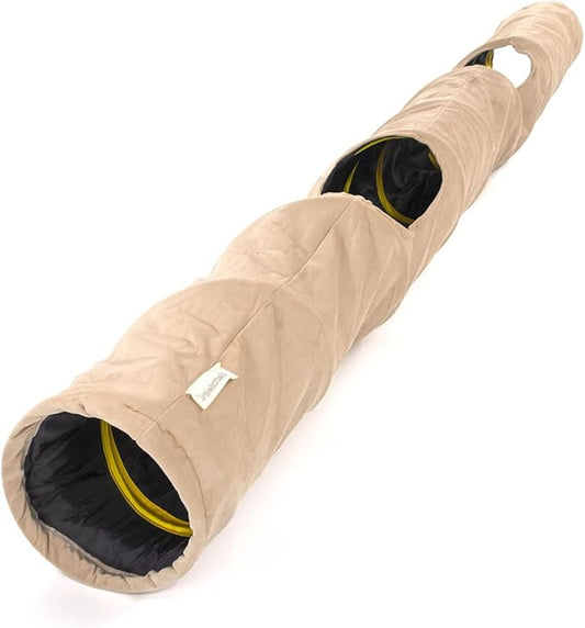Velvet Fabric - Foldable/Collapsible - 55x8.66 Inches Cat Tunnel (Beige)
