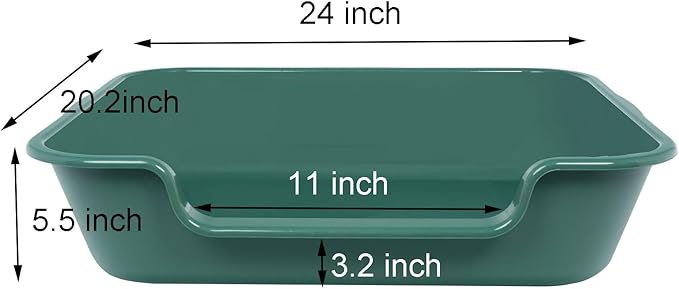 1 Pack of Extra Large Cat Litter Box (ABS Material), Low Entry Senior Litter Pen for Geriatric Kitty Big Cats, Jumbo Pet Safe Litter Boxes Tray for Indoor Pets Potty (Green, 24" L x 20" W)