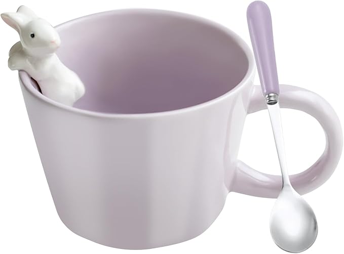 BigNoseDeer Cute Easter Bunny Mugs with 3D Rabbit Inside Ceramic Bunny Coffee Mug with Spoon Cute Gifts Easter Gifts for Women Kids 12oz (Purple)